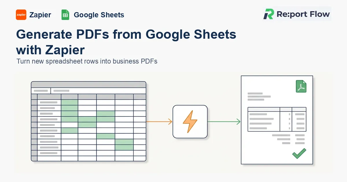 「Generate PDFs from Google Sheets with Zapier | Re:port Flow」のカバー画像