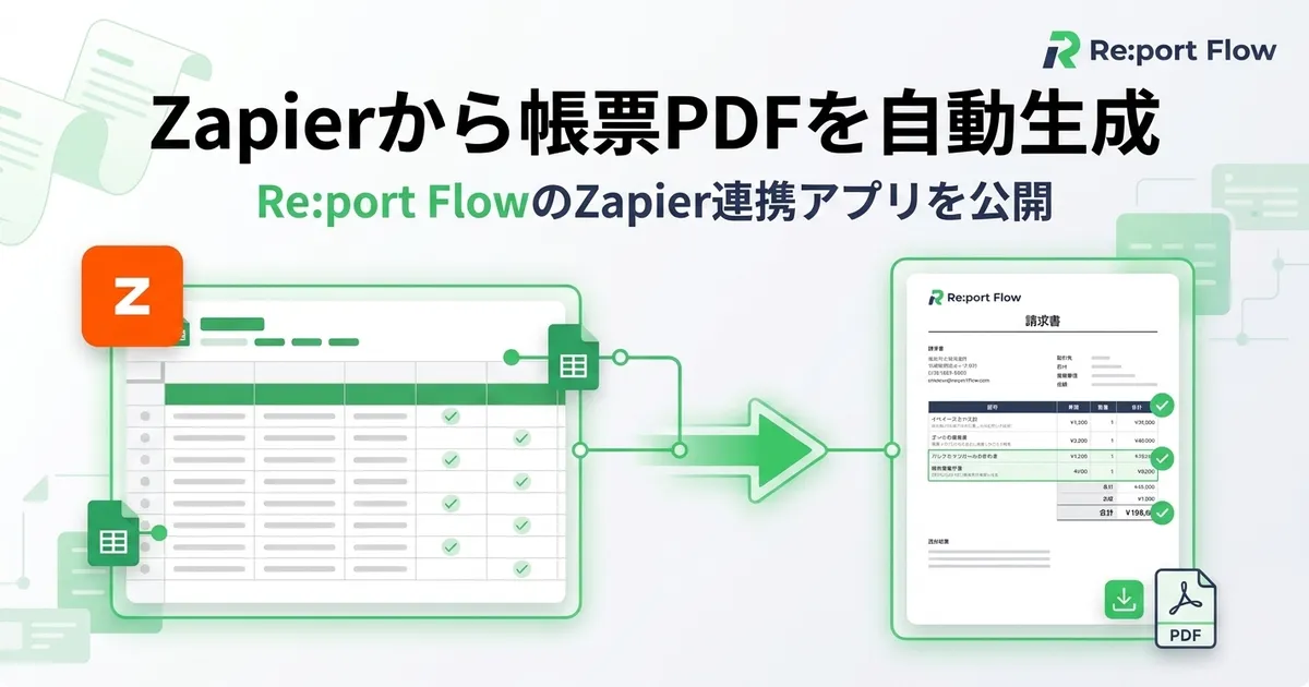 「Zapierから帳票PDFを自動生成する方法｜ReportFlowのZapier連携アプリを公開しました」のカバー画像